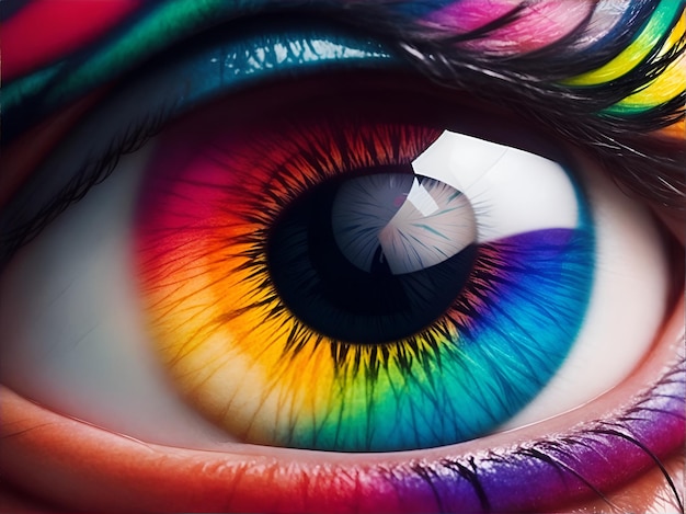 Un occhio multicolore in una vista ravvicinata