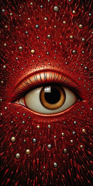 un occhio rosso con perle d'argento sugli occhi