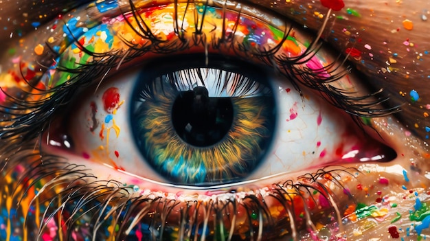 Un occhio umano colorato e ciglia