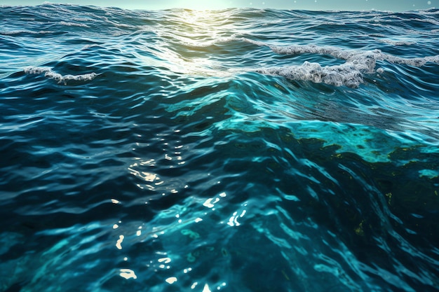 Un oceano blu con il sole che tramonta dietro di esso