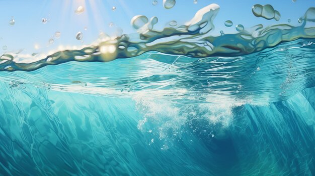 Un oceano blu con un sacco di bolle