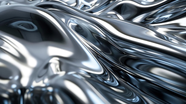 Un oggetto argento lucido con un modello d'onda L'immagine ha un tocco futuristico metallico