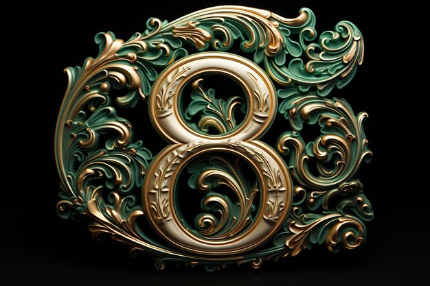 un oggetto decorativo dorato e verde con sopra il numero 6