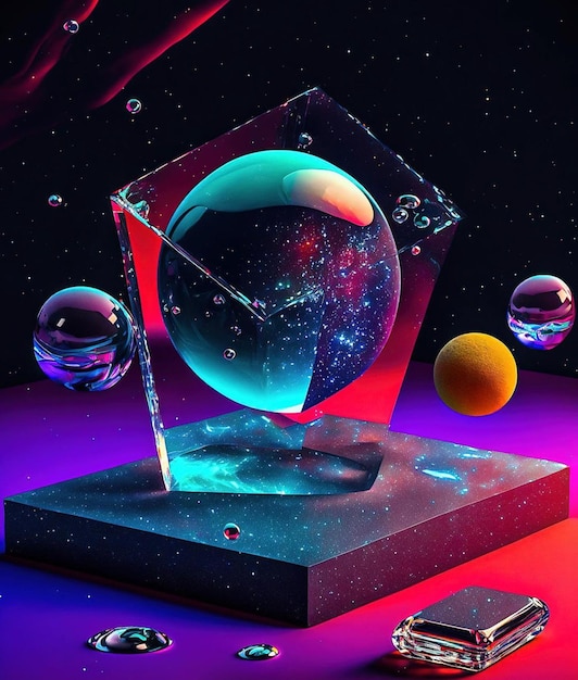 Un oggetto di vetro con un pianeta e un pianeta sopra