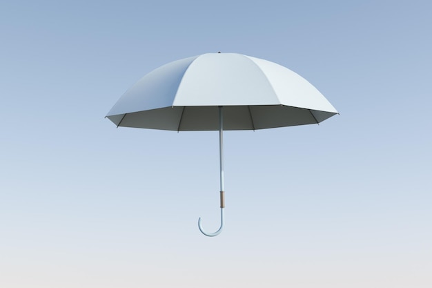 Un ombrello blu che si libra nell'aria contro un cielo blu