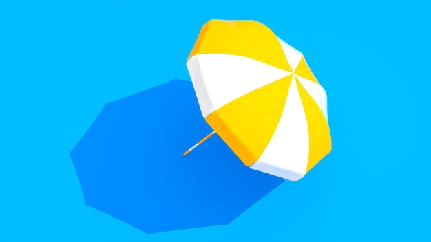 Un ombrellone giallo e bianco è su uno sfondo blu