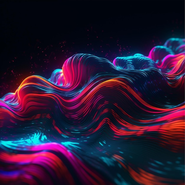 Un'onda colorata con luci al neon su sfondo nero