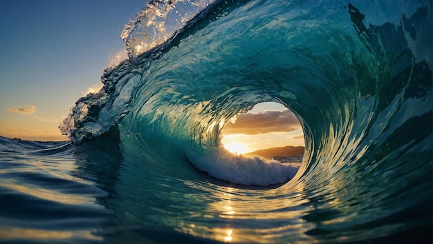 Un'onda dell'oceano si arriccia e si schianta