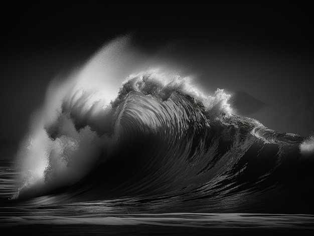 Un'onda è in bianco e nero con sopra la parola oceano.