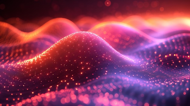 Un'onda gradiente di particelle con uno sfondo digitale e un'illustrazione vettoriale futuristica sopra