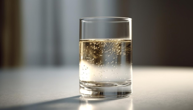 Un'onda liquida rinfrescante si riversa in un bicchiere di cristallo generato dall'intelligenza artificiale