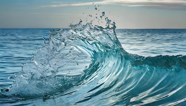 Un'onda nell'oceano con uno spruzzo d'acqua