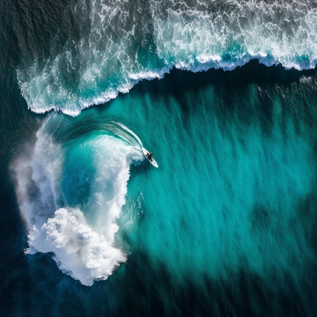 Un'onda si infrange su un oceano blu.