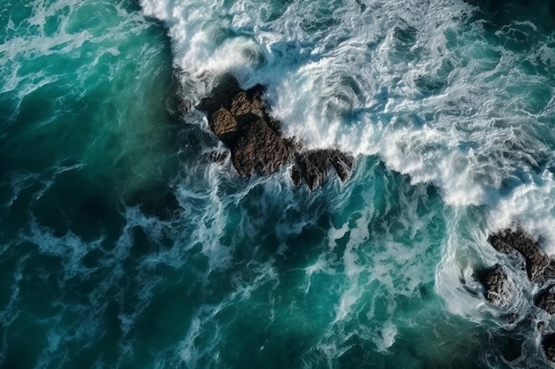 Un'onda si infrange su una costa rocciosa