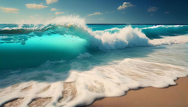 Un'onda si infrange su una spiaggia