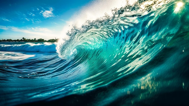 Un'onda sta per schiantarsi nell'oceano.