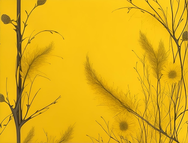Un'opera d'arte caratterizzata da uno sfondo minimalista con motivo naturale su tavola gialla l