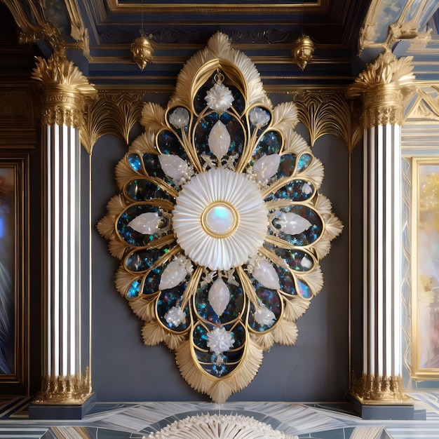 Un'opera d'arte decorativa con decorazioni blu e oro.