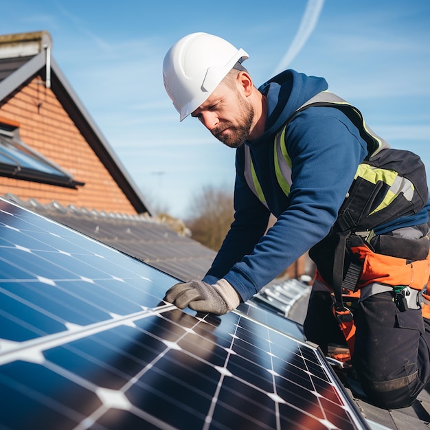 Un operaio che installa un pannello solare in una casa