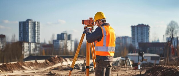 un operaio edile che usa un treppiede in un cantiere