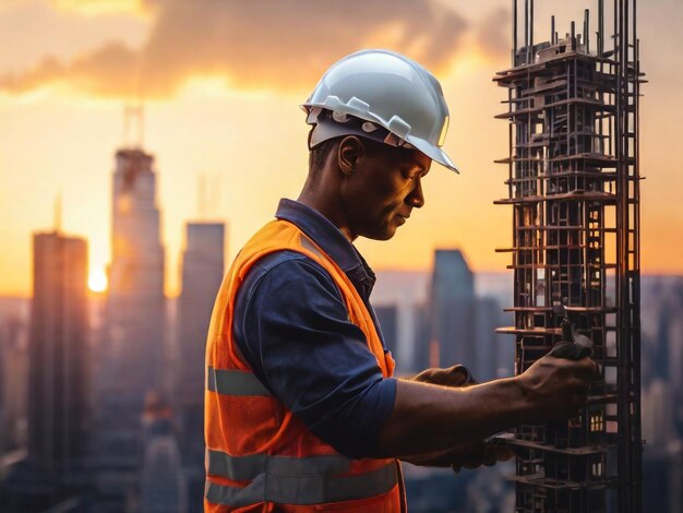 un operaio edile con un casco in un cantiere