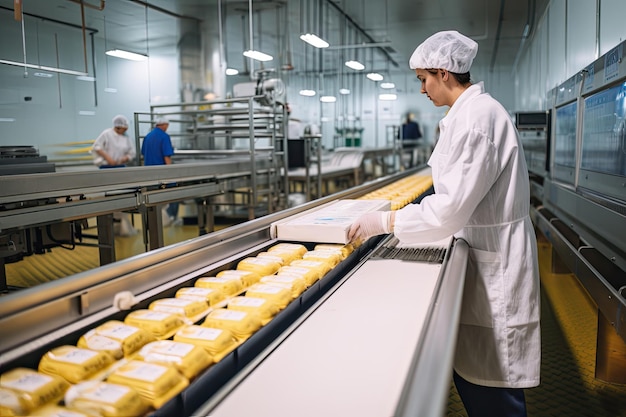 Un operaio in una fabbrica di cheesecake che fa cheesecakes