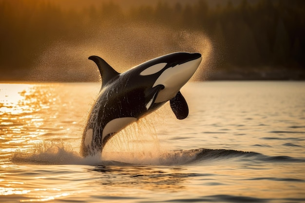 Un'orca assassina salta fuori dall'acqua