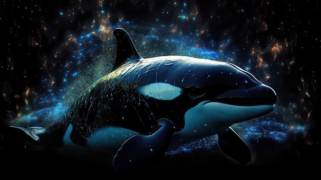 Un'orca assassina sta nuotando nel buio