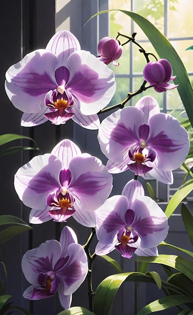 un'orchidea viola e bianca con la parola orchidea su di essa