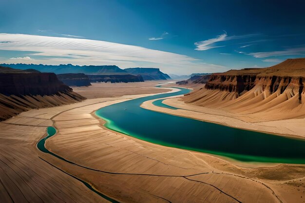 Un orizzonte Forth die di un fiume odorize Hydra attraverso un enorme paesaggio revocare risorsa creativa AI generato