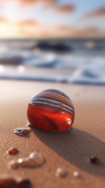 un ornamento di vetro sulla spiaggia al mattino.