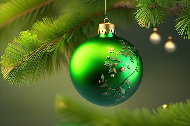 Un ornamento verde appeso a un albero di Natale
