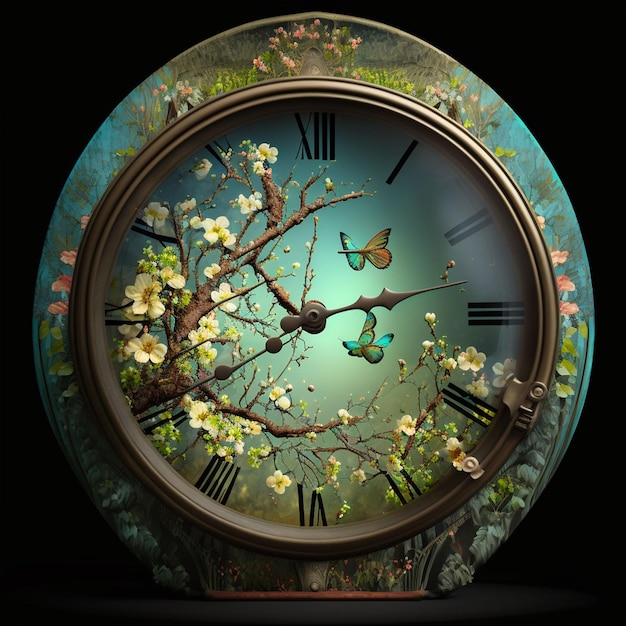 Un orologio con un albero e il tempo di 12 : 30
