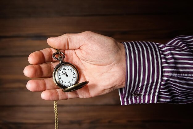 Un orologio da tasca nelle mani di un uomo