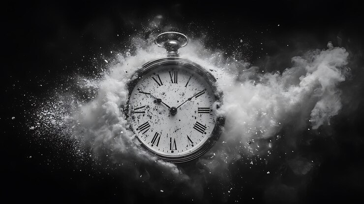 Foto un orologio da tasca vintage esplode in una nuvola di polvere che simboleggia il passare del tempo e la natura fugace dei momenti
