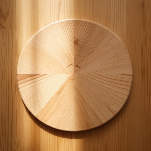 un orologio di legno con un cerchio di legno sopra mostra l'ora delle 12:00.