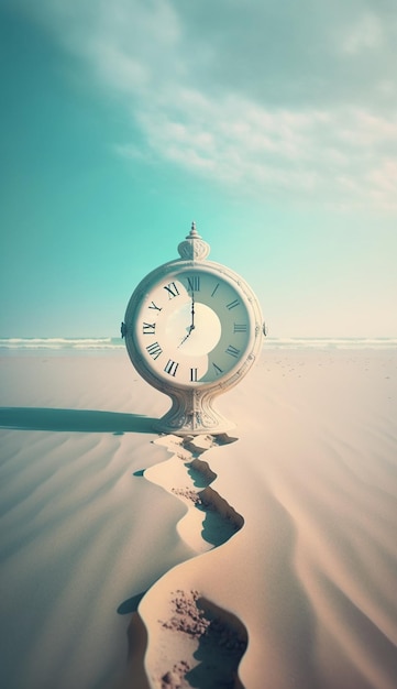 Un orologio nella sabbia ha la parola "acqua" sopra.