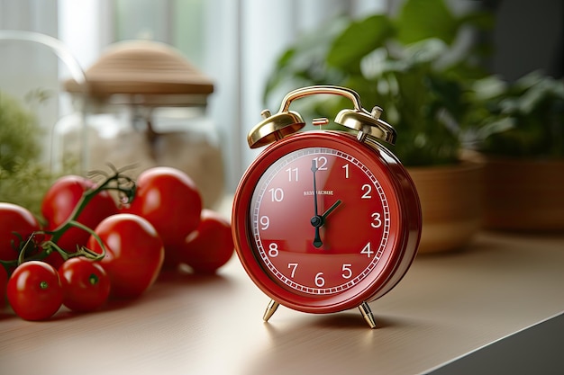 un orologio rosso sul tavolo