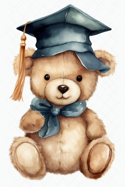 Un orsacchiotto che indossa un berretto e un abito da laurea.