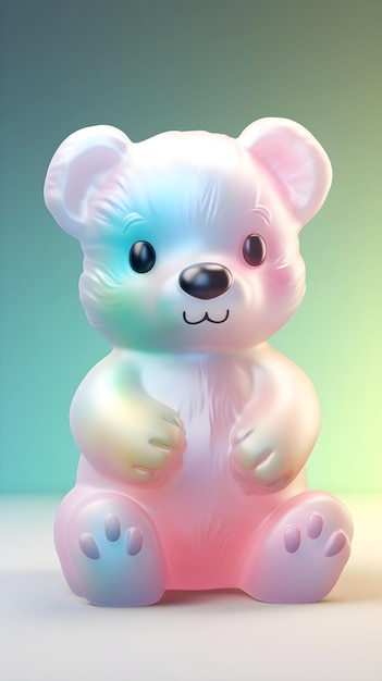 Un orsetto giocattolo con uno sfondo color arcobaleno
