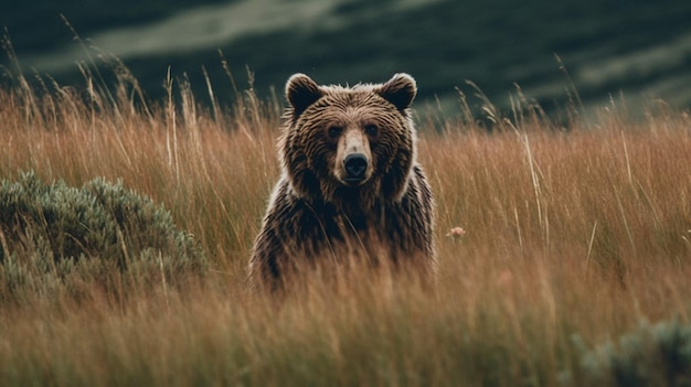 Un orso bruno in un campo