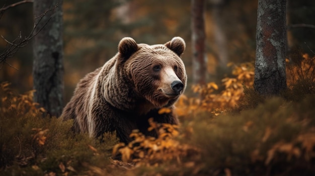 Un orso bruno nei boschi