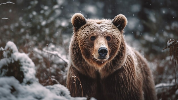 Un orso bruno nella neve