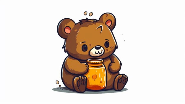 Un orso cartone animato con un barattolo di miele