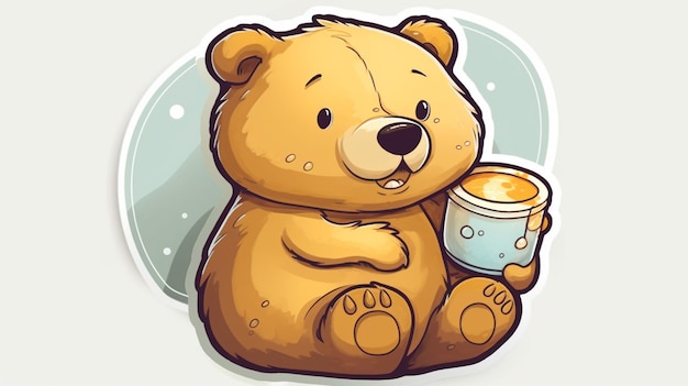 Un orso cartone animato con un barattolo di miele