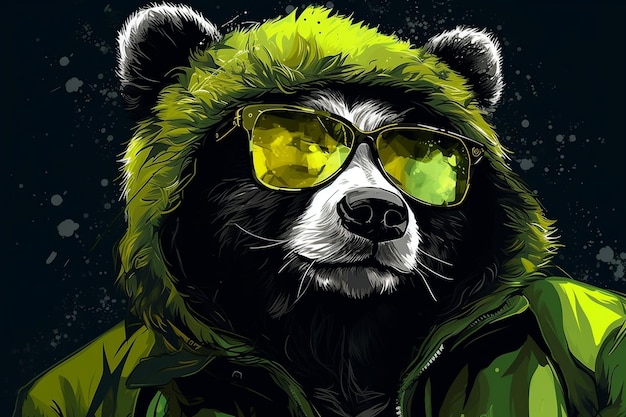 Un orso con occhiali da sole e giacca AI