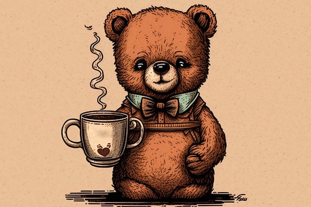 Un orso con una tazza di caffè