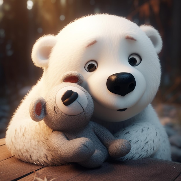 Un orso e un orsacchiotto si abbracciano.