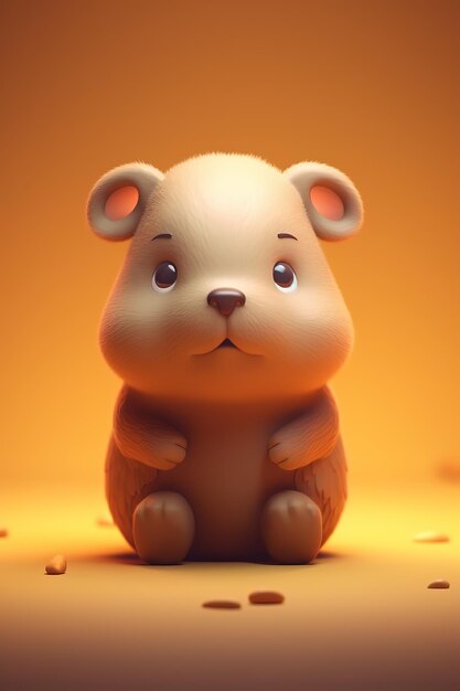 un orso giocattolo con naso marrone e naso nero si trova su uno sfondo giallo.