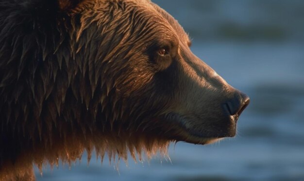 Un orso in acqua con uno sfondo blu